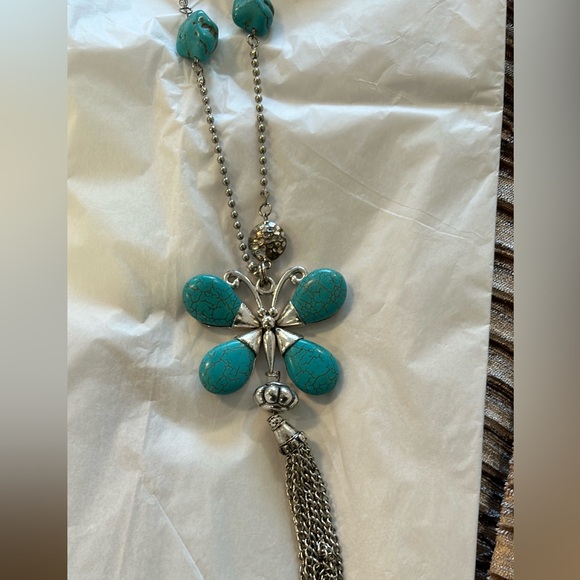 Bohemian Turquoise Colour Long necklace Howlite Stone - Picture 4 of 6